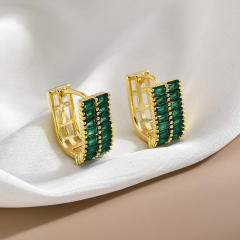 Delicate color cubic zircon pave setting copper huggie earrings