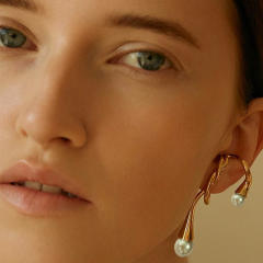 INS personality gold plated copper pearl ear cuff ear wrap(1pcs price)