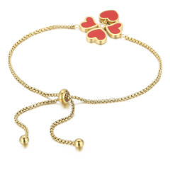 Delicate red enamel clover heart stainless steel slide bracelet