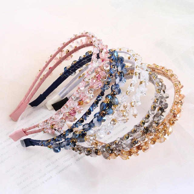 Baroque color glass crystal two layer elegant headband