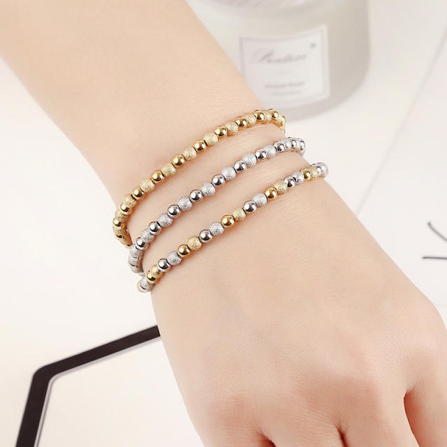 18K stainless steel two tone bead elastic bracelet