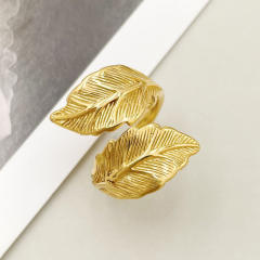 14K hug leaf design stainless steel rings