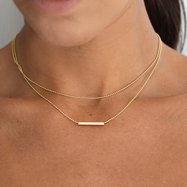 Classic chic design dainty two layer stainless steel bar necklace
