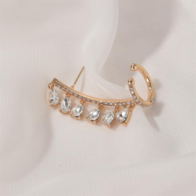 Korean fashion color cubic zircon drop ear studs ear cuff (1pcs price)