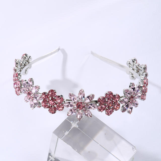 Delicate color glass crystal flower statement headband
