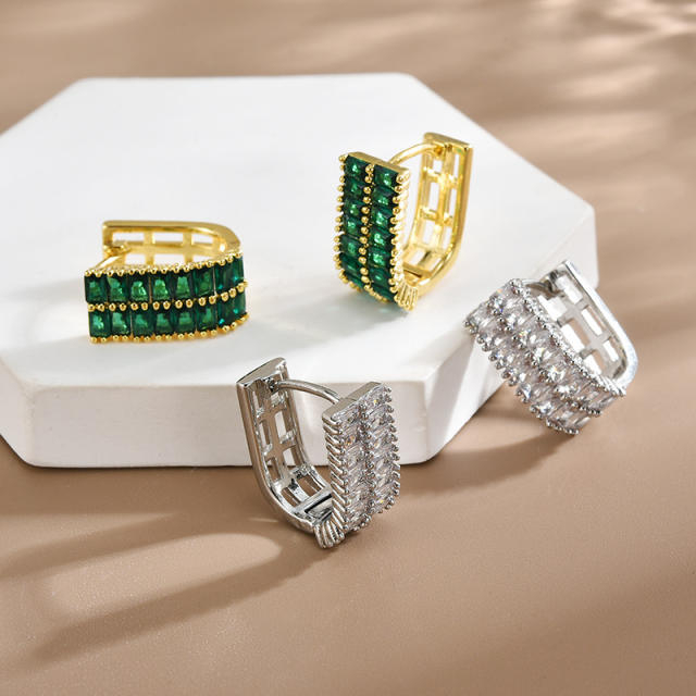 Delicate color cubic zircon pave setting copper huggie earrings