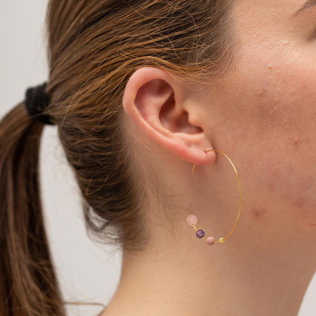 Summer design chic hoop stainless steel earrings with crystal stone