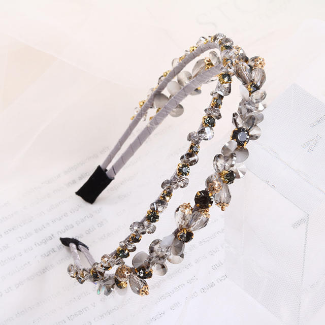 Baroque color glass crystal two layer elegant headband