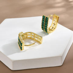 Delicate color cubic zircon pave setting copper huggie earrings