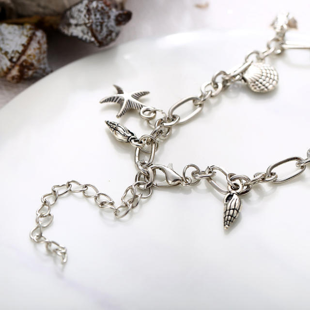 Vintage silver color starfish shell charm chain anklet