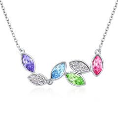 Delicate color glass crystal leaf design alloy necklace