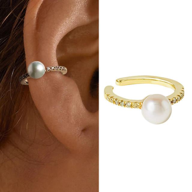 Vintage gold plated copper pearl cubic zircon ear cuff(1pcs price)