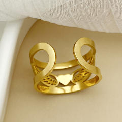 14K delicate angel wing wide hollow stainless steel rings