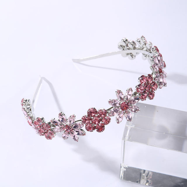 Delicate color glass crystal flower statement headband