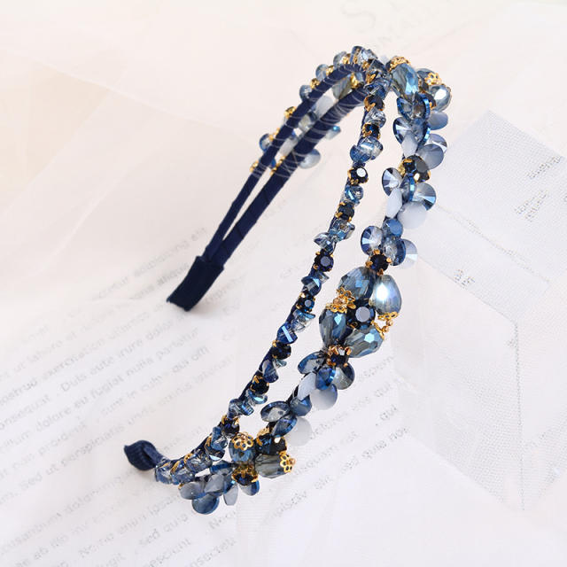Baroque color glass crystal two layer elegant headband
