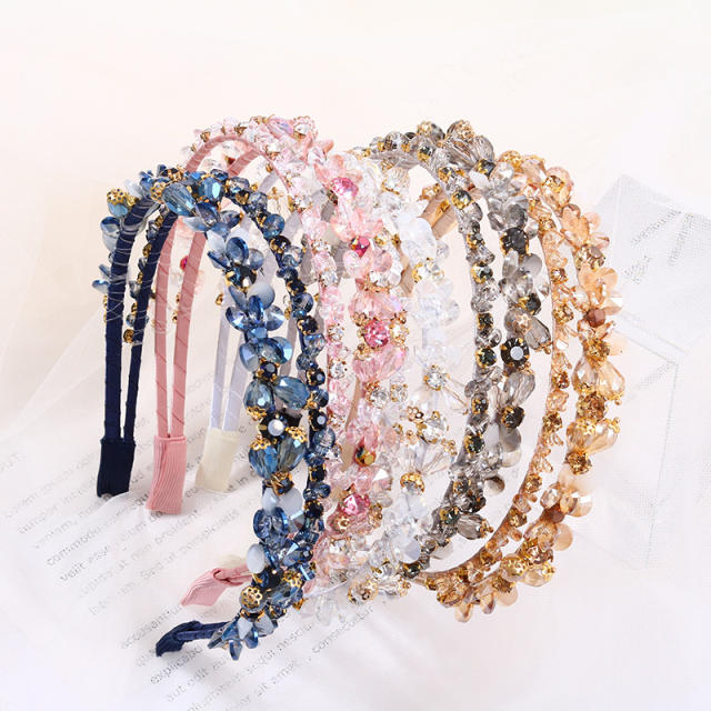 Baroque color glass crystal two layer elegant headband