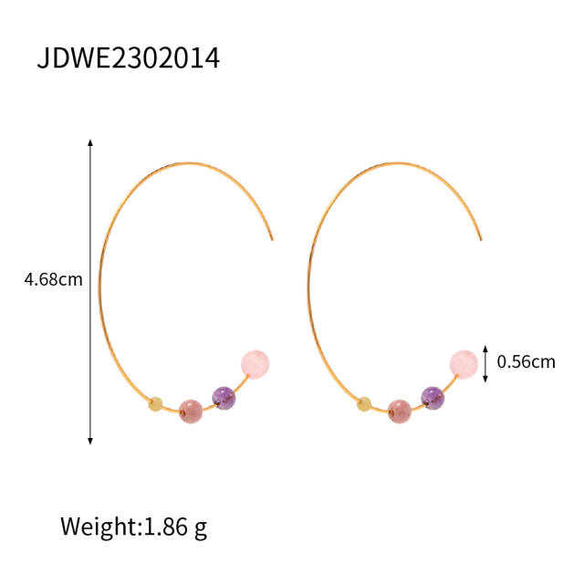 Summer design chic hoop stainless steel earrings with crystal stone