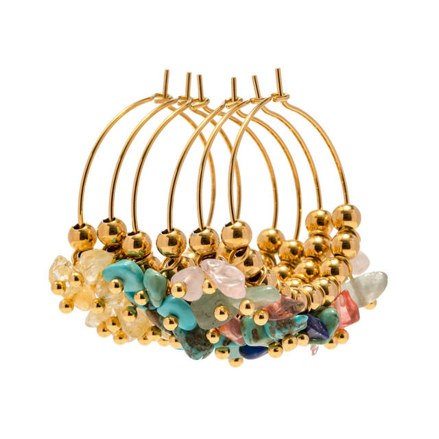 Vintage colorful crytal stone bead stainless steel hoop earrings