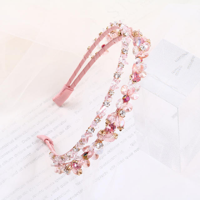 Baroque color glass crystal two layer elegant headband