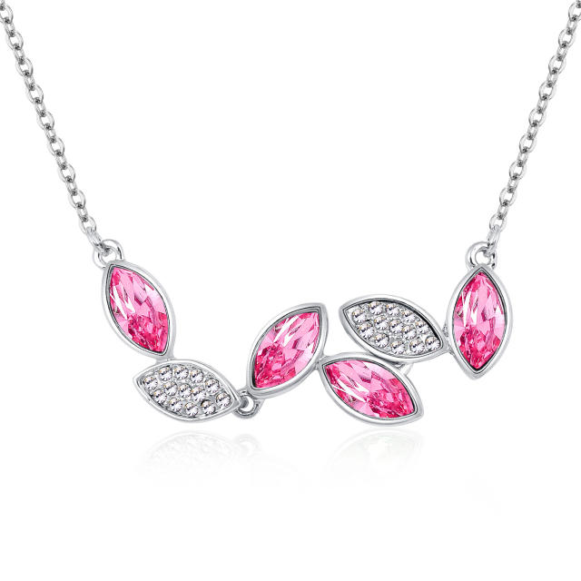 Delicate color glass crystal leaf design alloy necklace