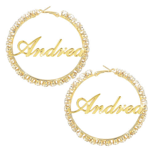 Delicate diamond hoop custom name stainless steel earrings
