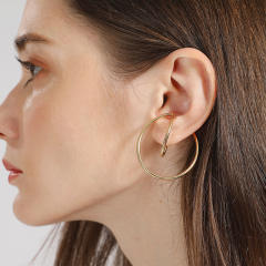Personality geometric line circle gold plated copper ear cuff ear wrap