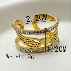 14K delicate angel wing wide hollow stainless steel rings
