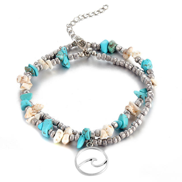 Boho blue white color mix beach trend anklet