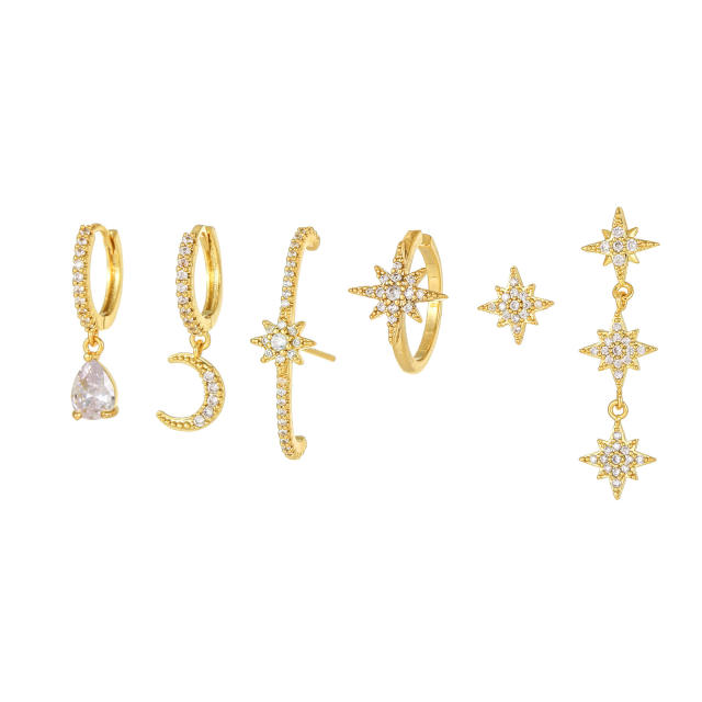 6pcs gold plated copper star huggie earrings