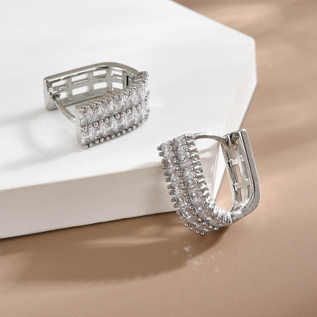 Delicate color cubic zircon pave setting copper huggie earrings