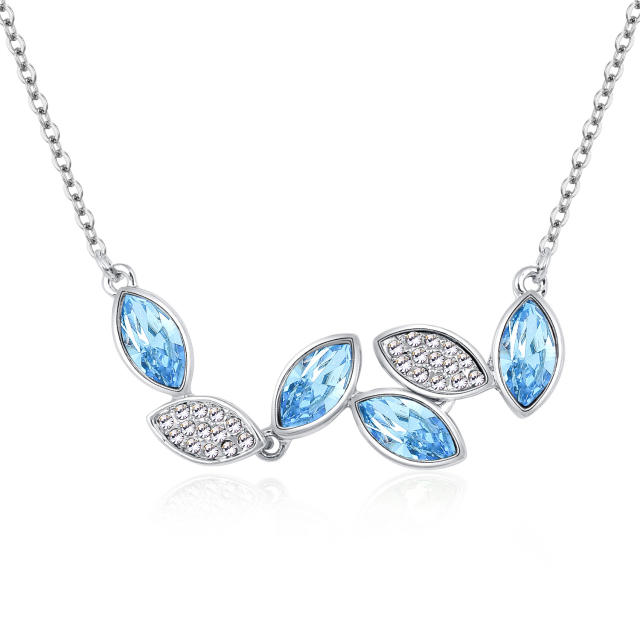 Delicate color glass crystal leaf design alloy necklace