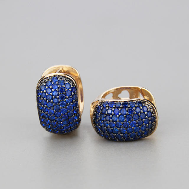 Delicate pave setting color cubic zircon chunky copper huggie earrings