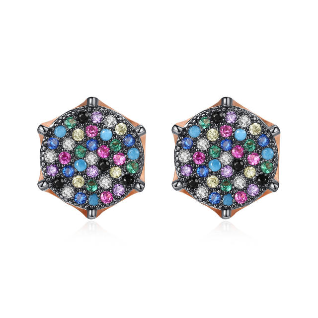 Hiphop color cubic zircon copper studs earrings for men