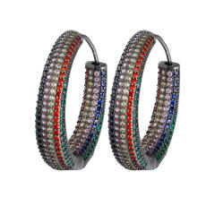 Luxury colorful cubic zircon pave setting copper hoop earrings