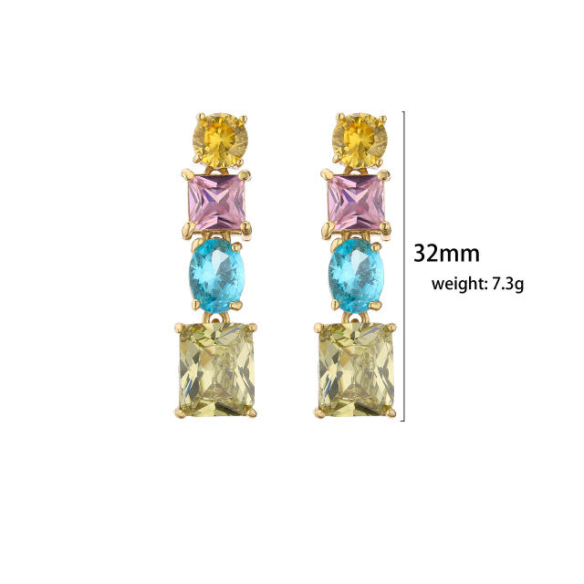 Delicate colorful cubic zircon open hoop copper earrings