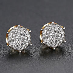 Hiphop color cubic zircon copper studs earrings for men