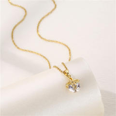 Korean fashion diamond clover stainless steel chain necklace