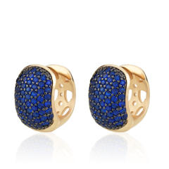 Delicate pave setting color cubic zircon chunky copper huggie earrings