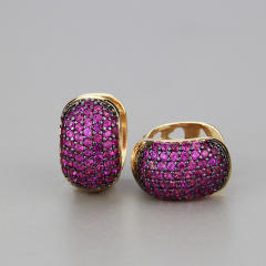 Delicate pave setting color cubic zircon chunky copper huggie earrings
