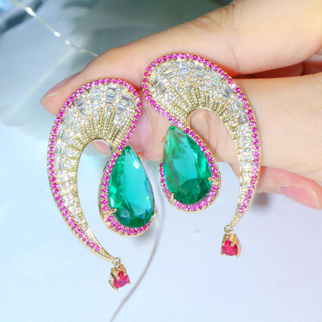 Luxury pave setting cubic zircon drop earrings