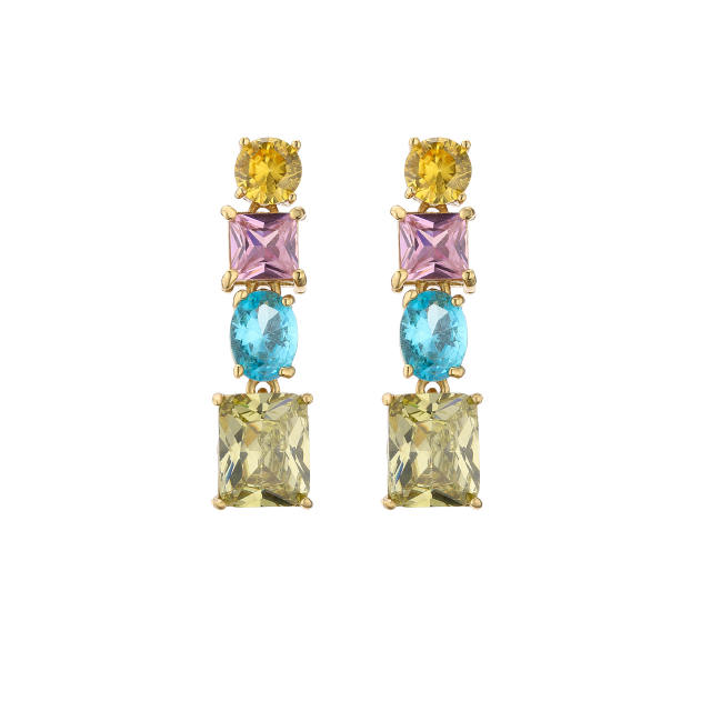 Delicate colorful cubic zircon open hoop copper earrings