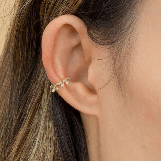 18K gold plated CZ tassel diamond copper ear cuff(1pcs price)