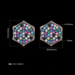 Hiphop color cubic zircon copper studs earrings for men