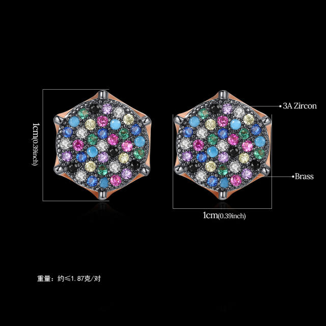 Hiphop color cubic zircon copper studs earrings for men