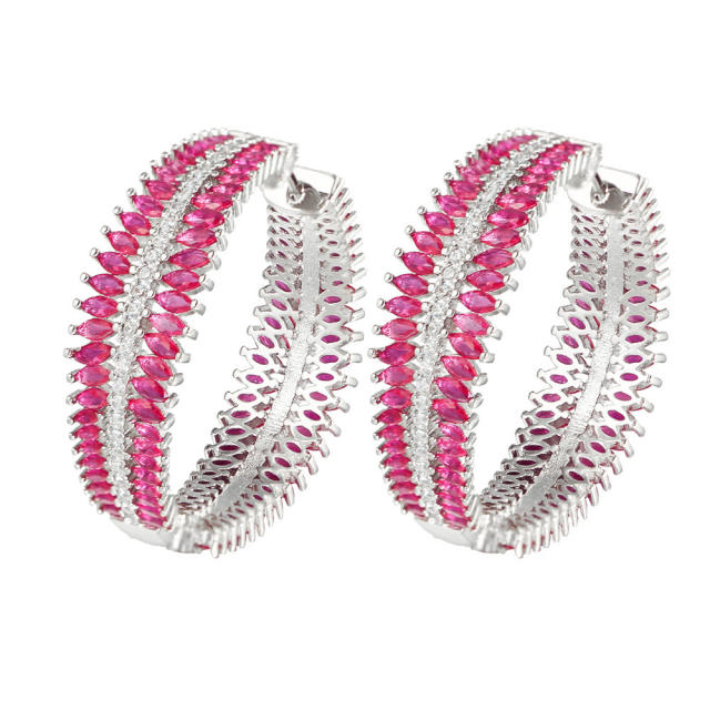 Elegant rose red cubic zircon setting copper hoop earrings