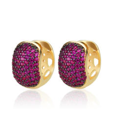 Delicate pave setting color cubic zircon chunky copper huggie earrings
