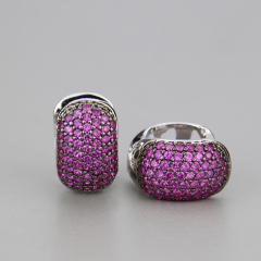 Delicate pave setting color cubic zircon chunky copper huggie earrings