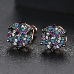 Hiphop color cubic zircon copper studs earrings for men