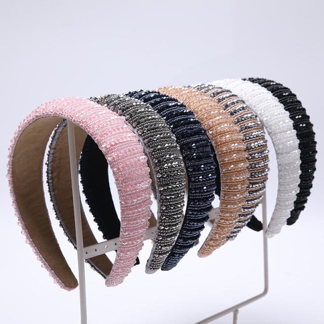 Delicate colorful crystal bead handmade baroque padded headband