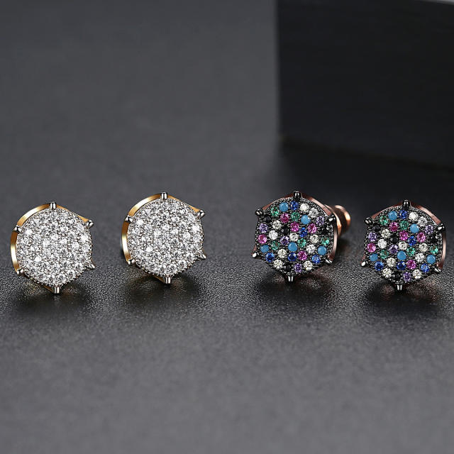 Hiphop color cubic zircon copper studs earrings for men